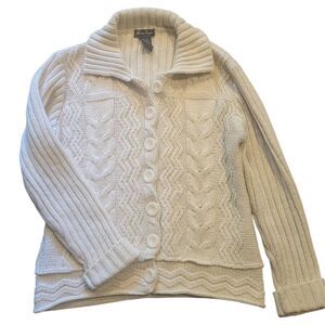 Nicole Taylor Cardigan Sweater Women's Small Ivory Cable Knit Wool Angora Button
